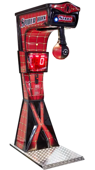 Boxer Spider boksemaskine til køb — Edderkop-tema — sjov visuel identitet til amusement centers.